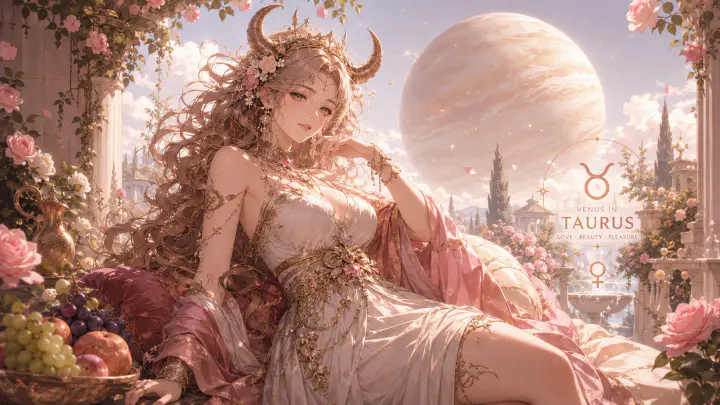 Biểu tượng Sao Kim minh họa Venus Kim Ngưu xây tình yêu bằng sự gần gũi, tin cậy và nhịp chăm sóc đều đặn
